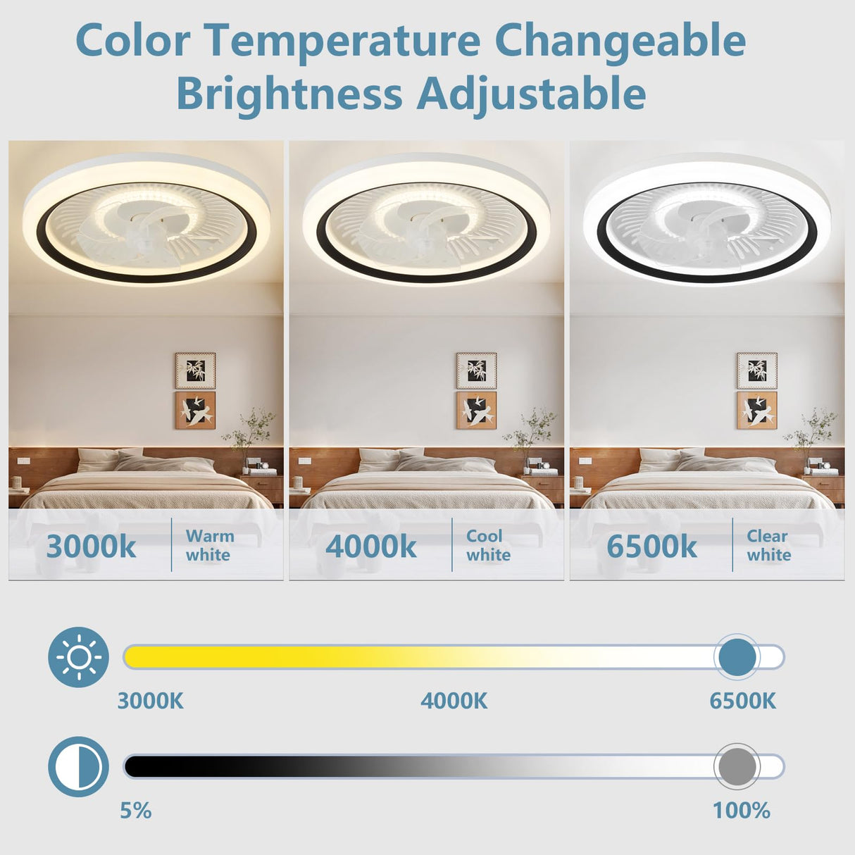 Ceiling Fans with Lights and Remote, 20 Inch Low Profile Ceiling Fans,DC Quiet Motor Stepless Dimmable 6 Speeds,Modern Flush Mount Fan Lights for Bedroom and Living Room, Black Spnoid