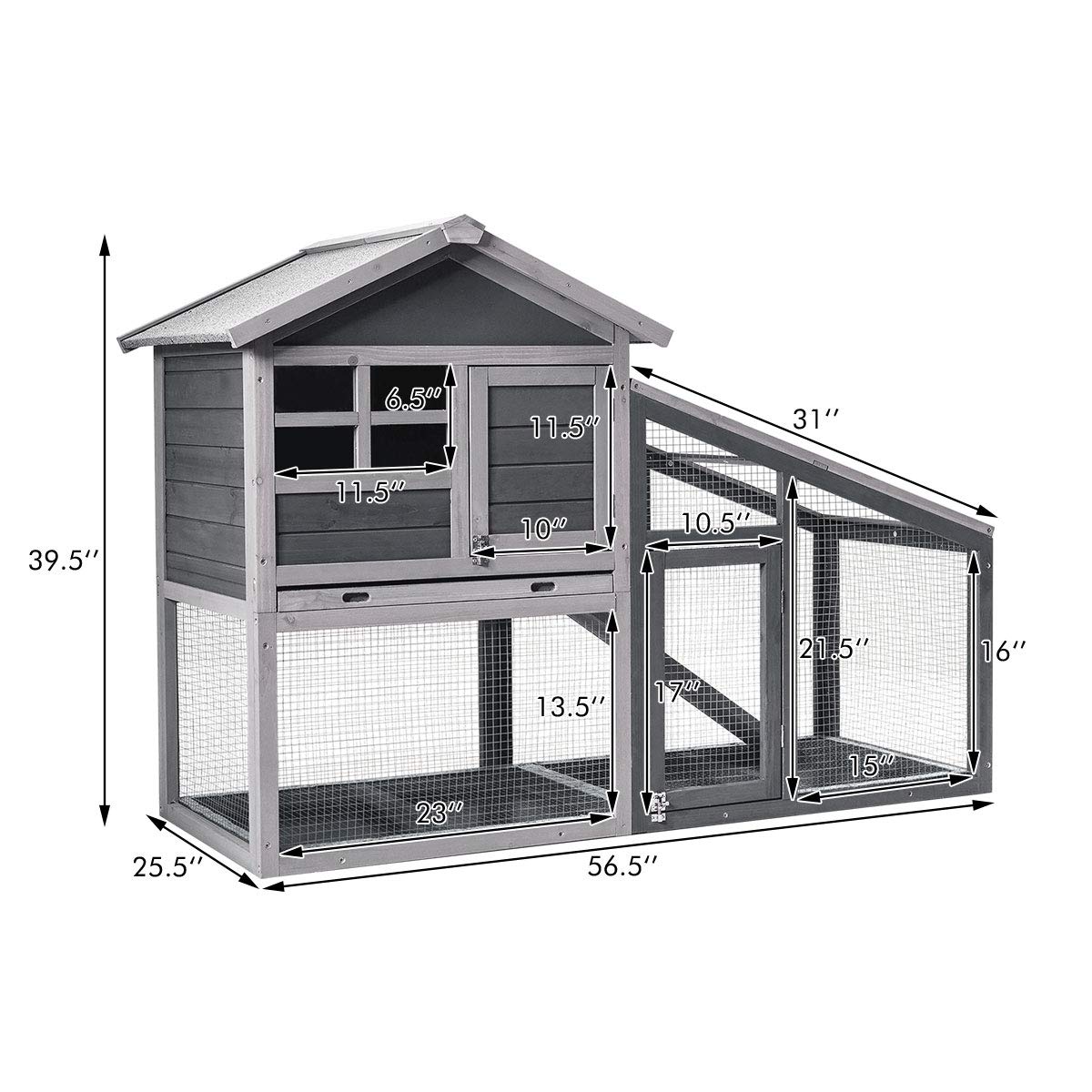 Tangkula Rabbit Hutch Indoor Outdoor, Wooden Chicken Coop, Bunny Hutch with Run, Ventilation Door, Removable Tray, Ramp, Sunlight Panel, Backyard Garden Animals Pet Cage (Gray) Tangkula
