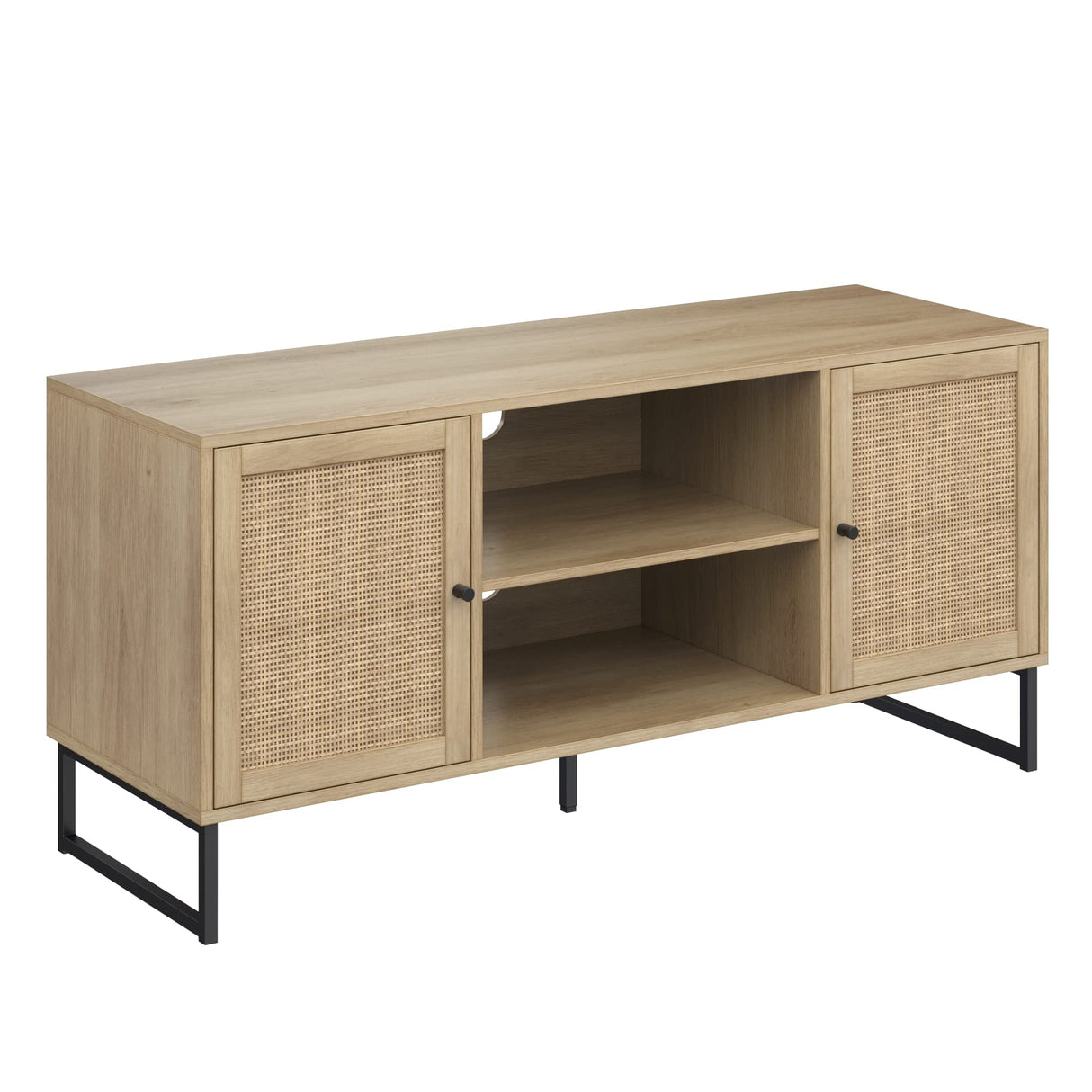 Nathan James 74101 Mina Modern TV Stand, Entertainment Cabinet, Media Console with a Natural Oak Wood Finish and Matte Black Accents with Storage Doors for Living Room or Media Room, Oak/Black Nathan James