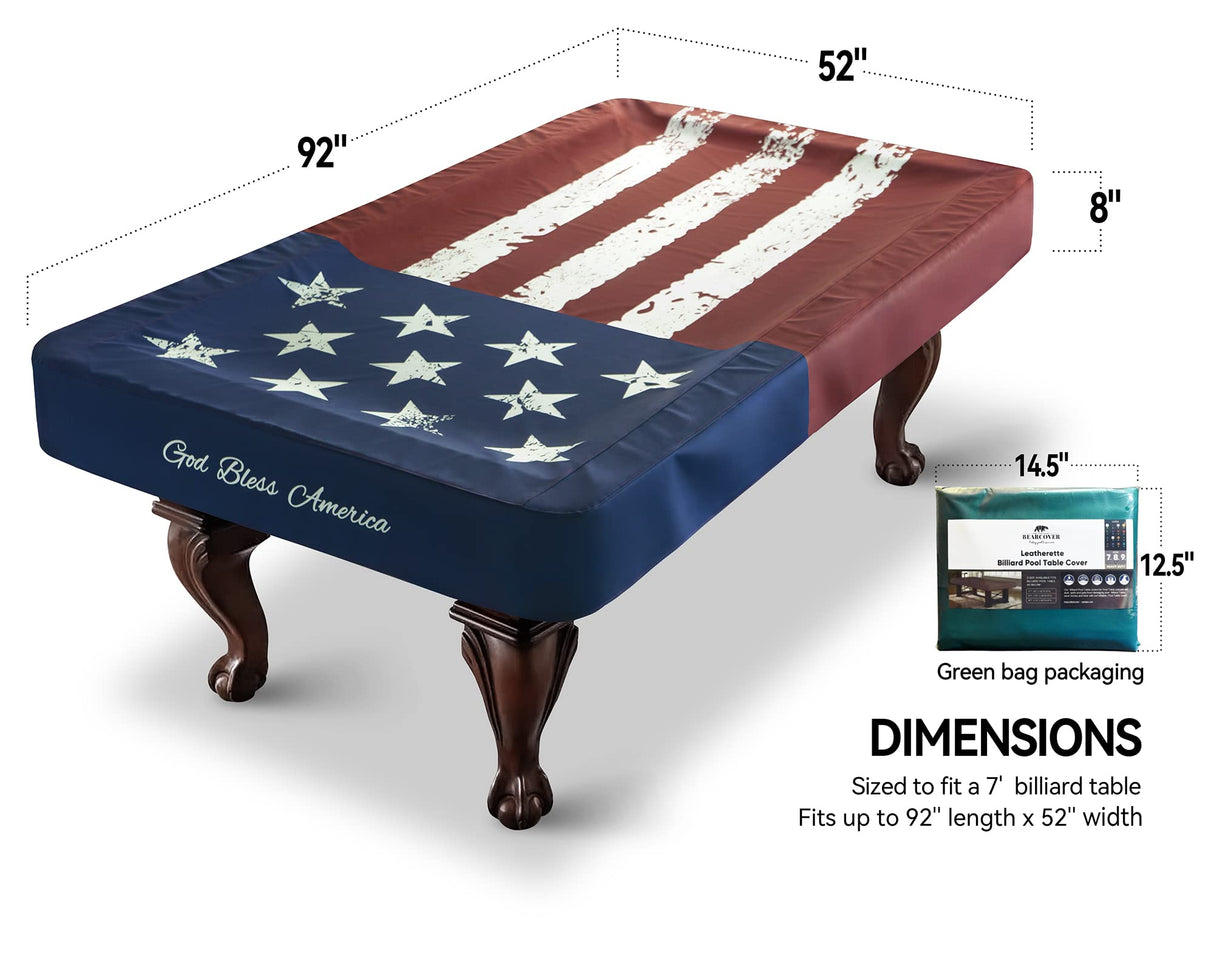 BEARCOVER Pool Table Cover, Waterproof Indoor/Outdoor Heavy Leatherette Pool Table Accessories, Billiards Accessories for Protecting Felt, 7/8/9 Feet Fitted Billiard Covers Red & Blue(7FT/OG) BEARCOVER