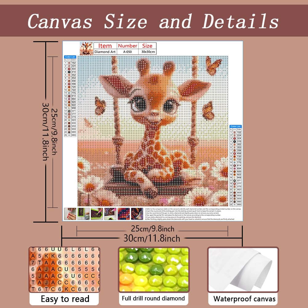 AMORARS 5D Diamond Painting Kit for Adults, Giraffe Swing Diamond Art Beginners - DIY Full Diamond Dot Animal Gem Art Paintings, Suitable Gifts, and Home Decoration Crafts, 12x12Inch AMORARS
