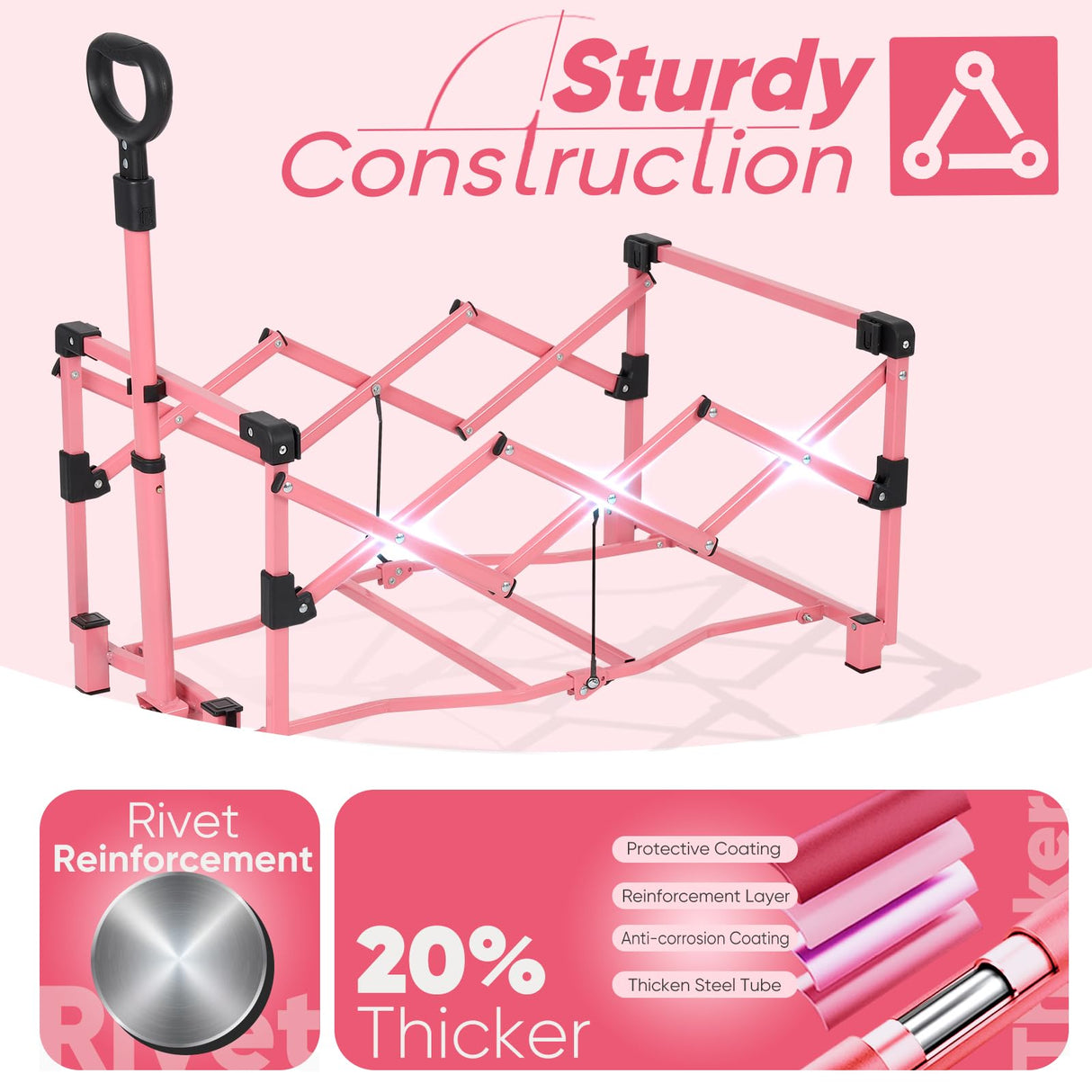 Sekey Collapsible Wagon Cart Foldable with 220LBS Weight Capacity, Lightweight Portable Folding Grocery Shopping Cart with Wheels for Camping Sports Beach and Shopping.Barbie Pink Sekey