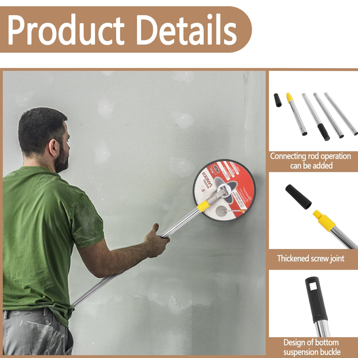 Pole Sander for Drywall, Radial Sander 9 Inch with Pole, Wall Sander for Painting Prep, 360 π«πππππ πΉπππππ Round Circular Hand Sanding Head for Dry Wall and Ceilings Podoy