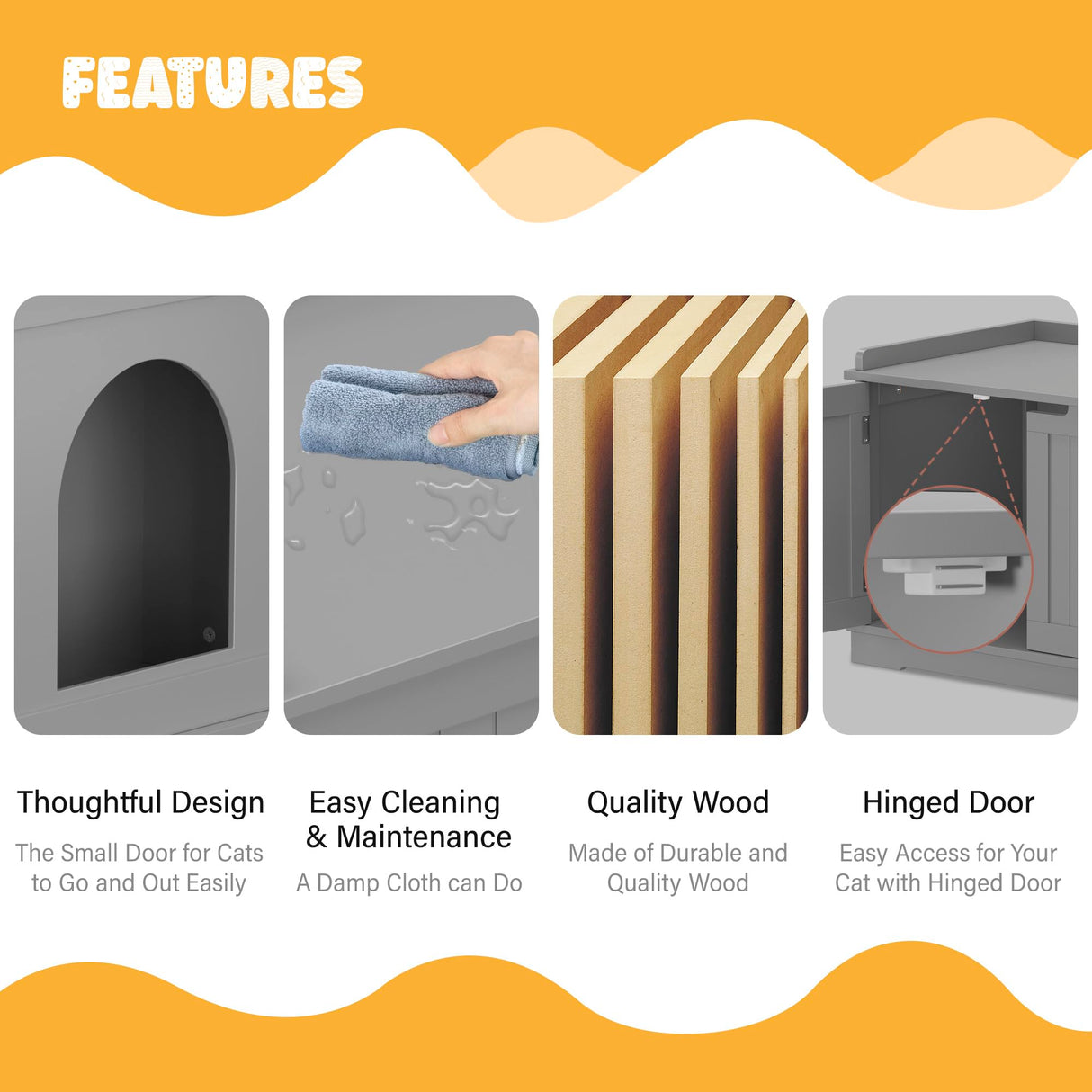 ZENY Cat Litter Box Enclosure, Cat Litter Box Furniture Hidden, Wooden Cat Litter Cabinet with Divider, Modern Cat Washroom Storage Bench,Fit Most of Litter Box, Gray ZENY