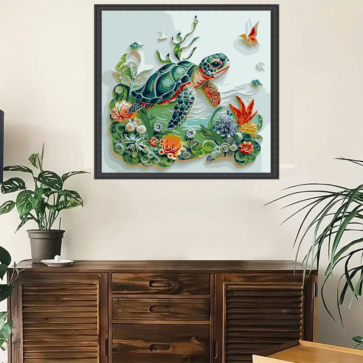 GEMFAMILY Paint by Numbers Kit for Adults Beginners, Animal Turtle Acrylic Adult Paint by Number Kits on Canvas,DIY Turtle Digital Oil Number Painting Kits for Home Decor 16X16inch GEMFAMILY