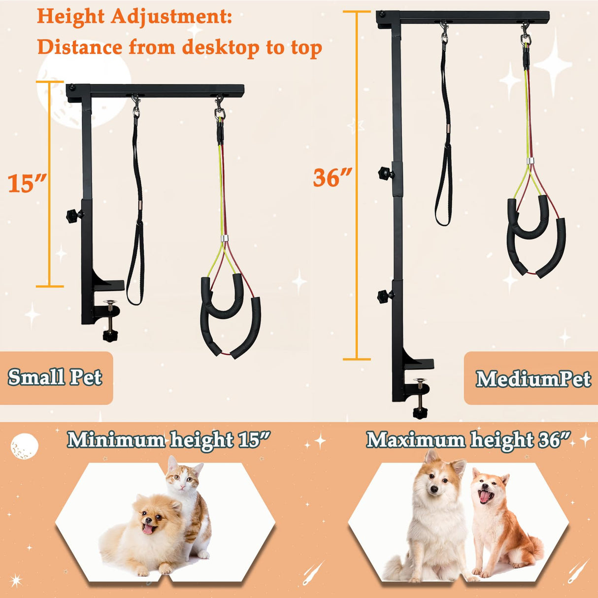 NEECONG Dog Grooming Arm with Clamp, 36” Dog Grooming Table Arm Height Adjustable Two No Sit Haunch Holder Three Section Design Suitable for Medium, Small Dogs, and Cats NEECONG