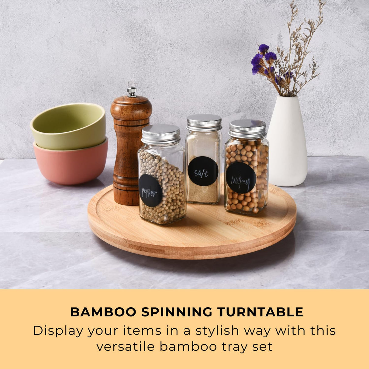 Prosumer's Choice Bamboo Lazy Susan Spinning Organizer Turntable - 10x10-Inch Revolving Condiment and Spice Rack - Multipurpose Rotating Bamboo Wood Organizer for Kitchen Countertop or Bathrooms Prosumer's Choice