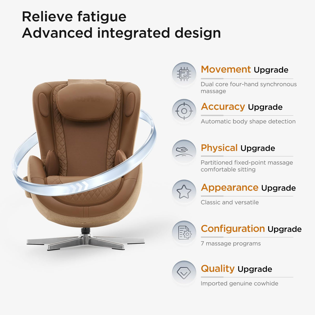 Nouhaus NOU Campo Heated Massage Chair,Full Body Massaging Zero-Gravity Leisure Recliner with Low-Noise 3D Massage and Dual Sound Systems Modern Massage Chairs (Dark Caramel) Nouhaus