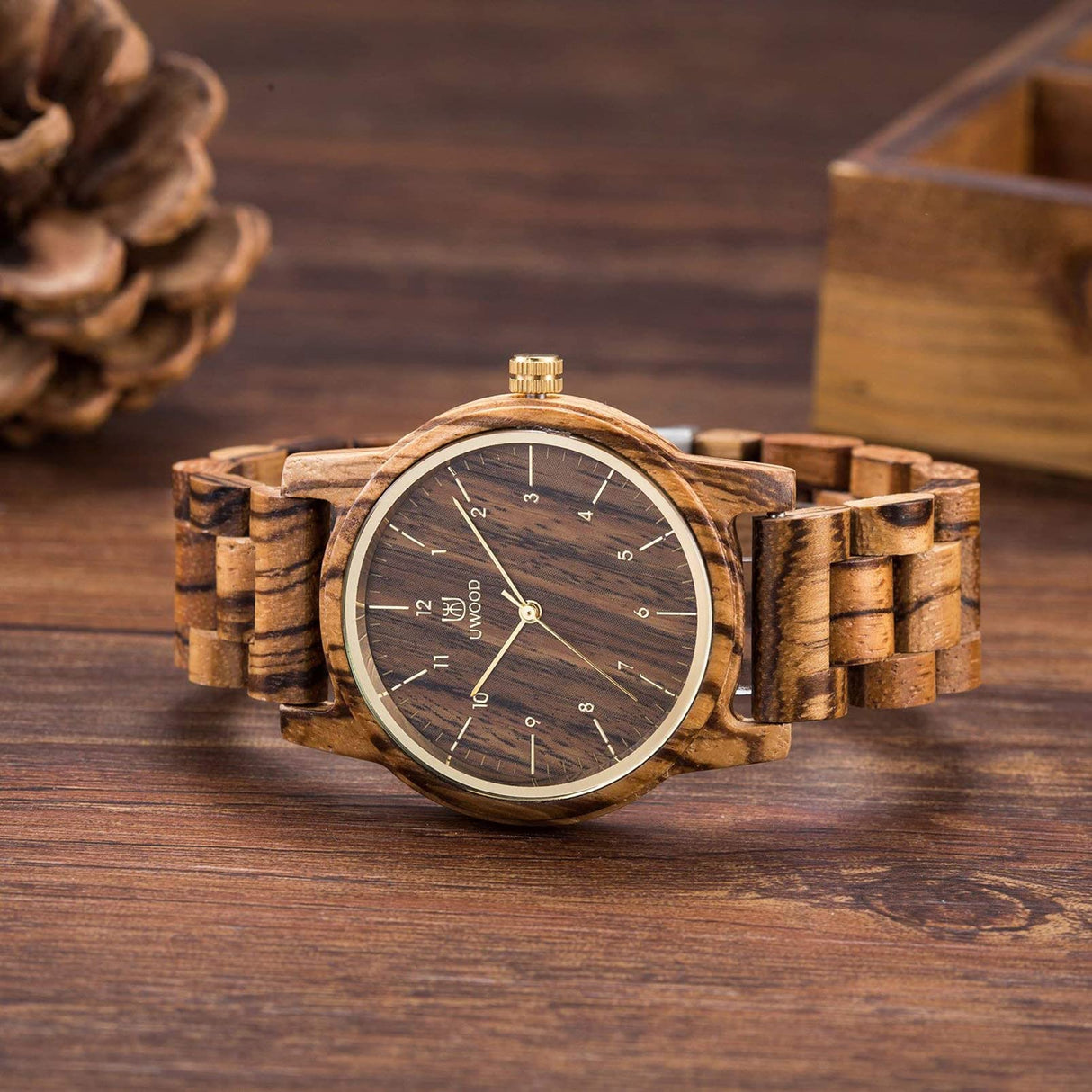 LeeEv Wooden Watches Uwood Series 40 mm Unisex Natural Handmade Wood Watch with Gift Box & Band Adjustable LeeEv