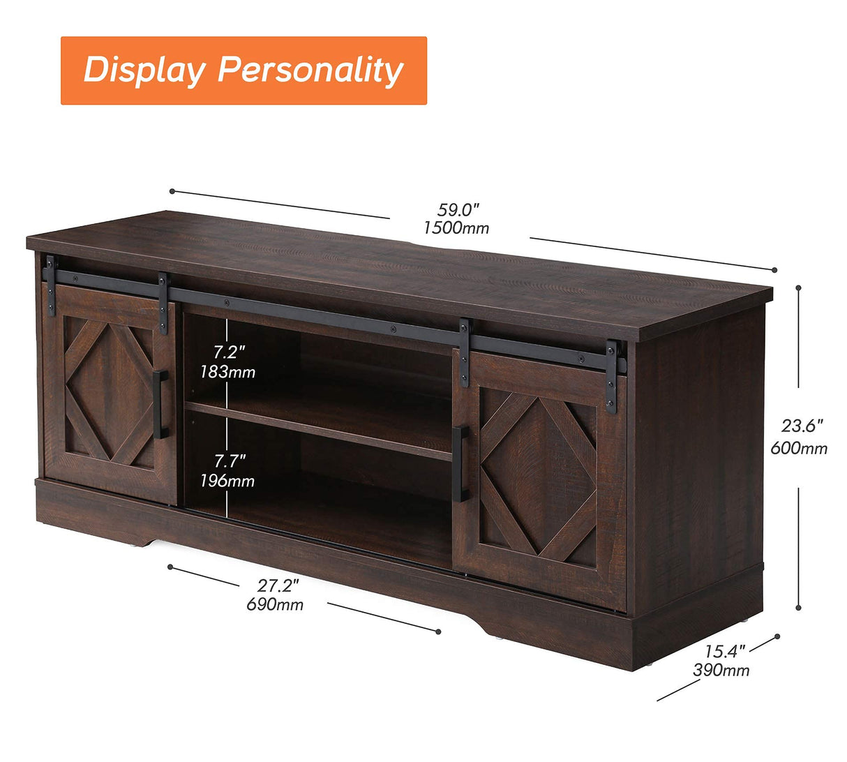 WAMPAT Farmhouse TV Stand Modern Sliding Barn Door Entertainment Center for TVs Up to 65 inch, Wood TV Media Console Table Cabinet Storage for Living Room, Rustic Brown WAMPAT