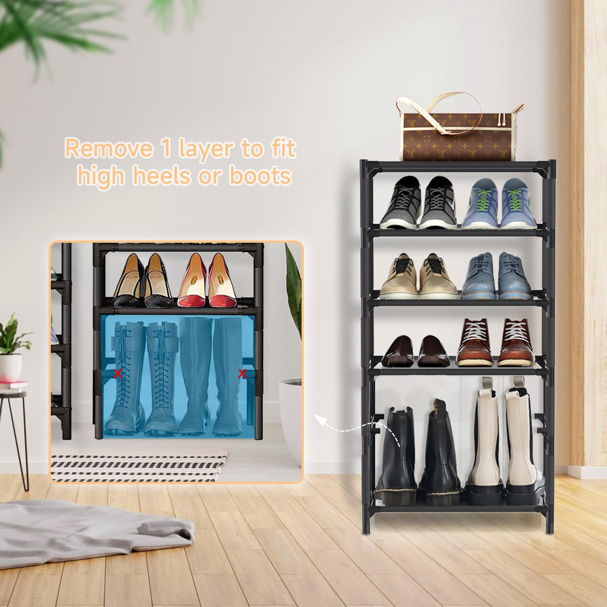 esonstyle 6 Tiers Vertical Shoe Rack Up to 12-16 Pairs, Sturdy Metal Narrow Shoe Rack Shoe Shelf, Space-Saving Tall Shoe Rack for Closet,Bedroom Hallway Garage Living Room esonstyle