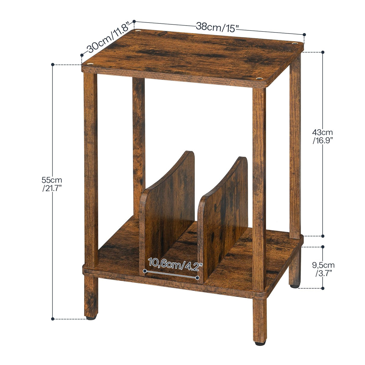 HOOBRO Record Player Stand, 2-Tier End Table, Vinyl Record Turntable Stand with Storage up to 100 Albums, Small Side Table for Living Room, Bedroom, Rustic Brown, FG05RS01 HOOBRO