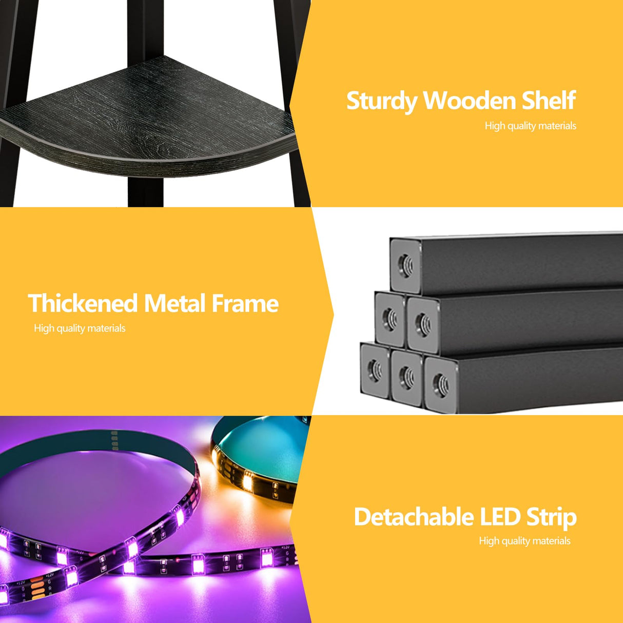 Furnulem 5 Tier Corner Shelf with LED Light, 67.2” Tall Standing Shelf for Wall Corner, Narrow Bookshelf Ladder Shelf for Bedroom, Living Room, Plant, Wood Storage Rack, Metal Frame (Black Oak) Furnulem