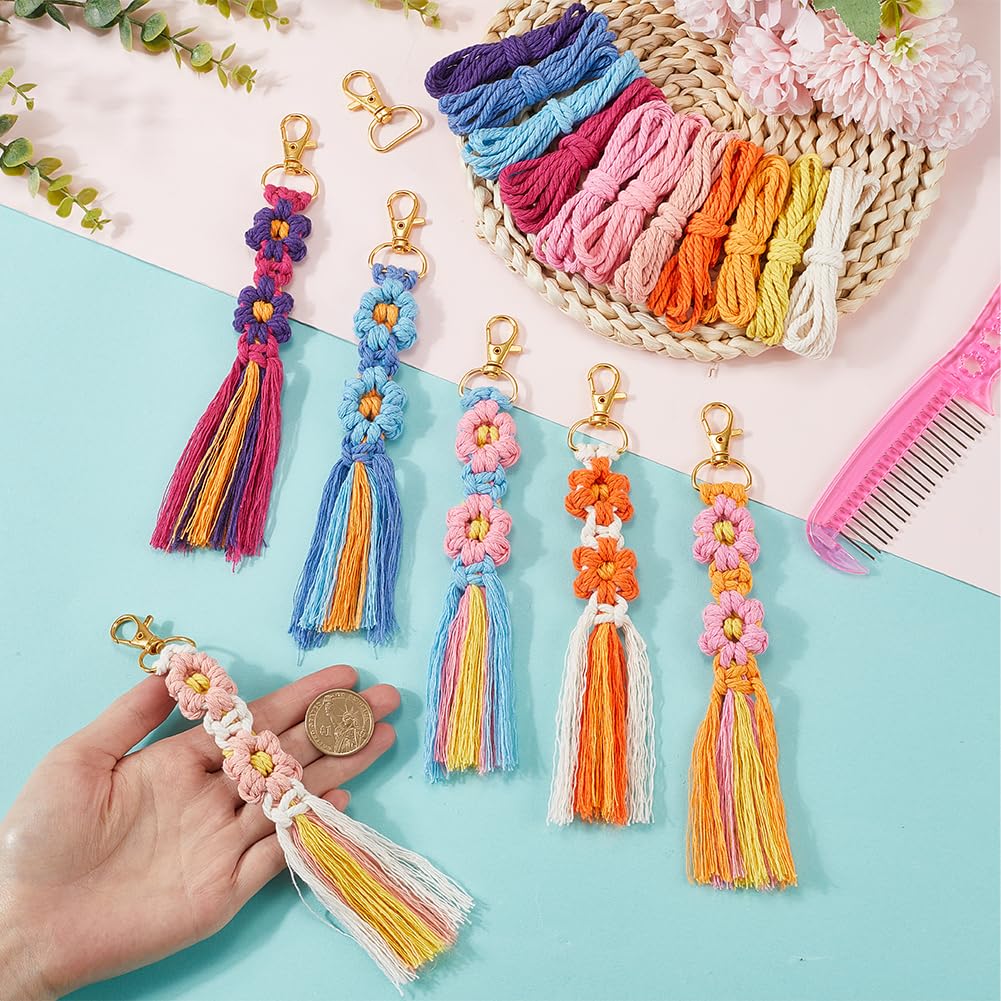 SUNNYCLUE 6 Sets Keychain Making Kits Flower Macrame Keychain Kits with Tassel Woven Keychain Kit Instruction Included Boho Macrame Kits for Beginners Adults Handbags DIY Hanging Ornament Decoration SUNNYCLUE