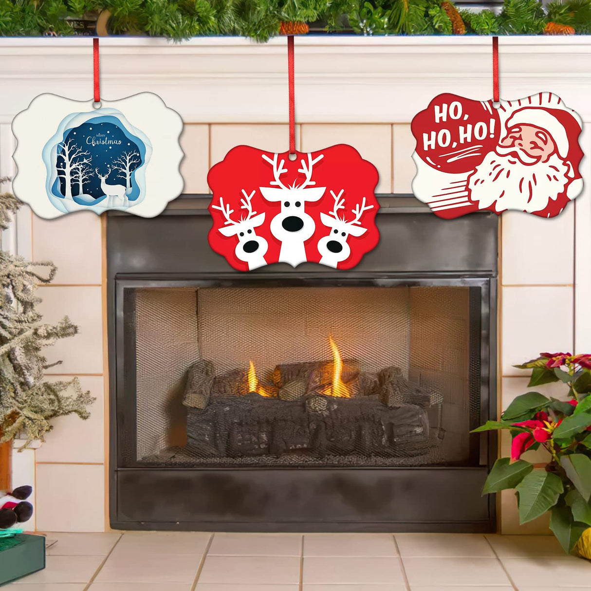 4.3" × 3.1" Christmas Ornament Blank 10 Pieces Sublimation Blanks Ornaments with Red String for Crafting DIY Personalized Christmas Tree Home Decor Bulk HooAMI