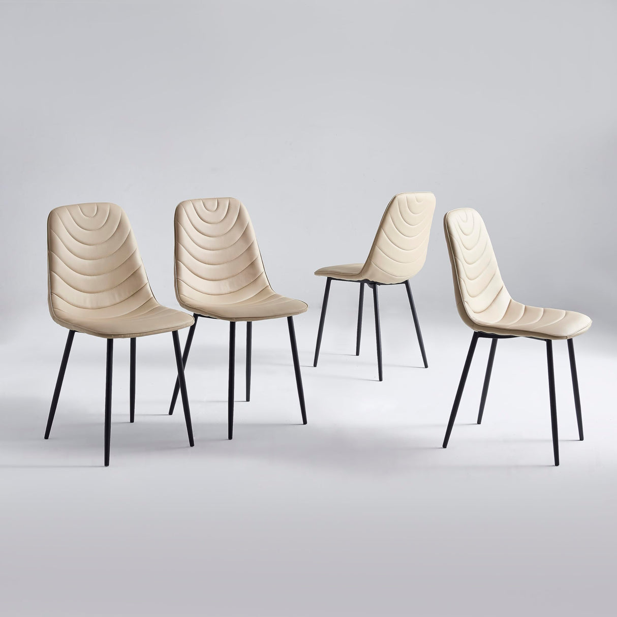 Anchorhome Modern 5-Piece 35.4" Round Glass Dining Room Table Set with Faux Leather Chairs for 4 Person - Space-Saving Kitchen Furniture for Small Apartments (5-PIECE(Beige)) Anchorhome