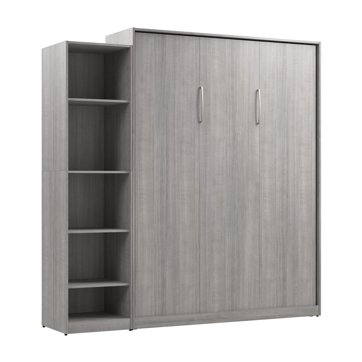 Bestar Claremont Queen Murphy Bed with Closet Organizer (85W) in Platinum Gray, Space-Saving Sleeping Arrangement for Multipurpose Room Bestar