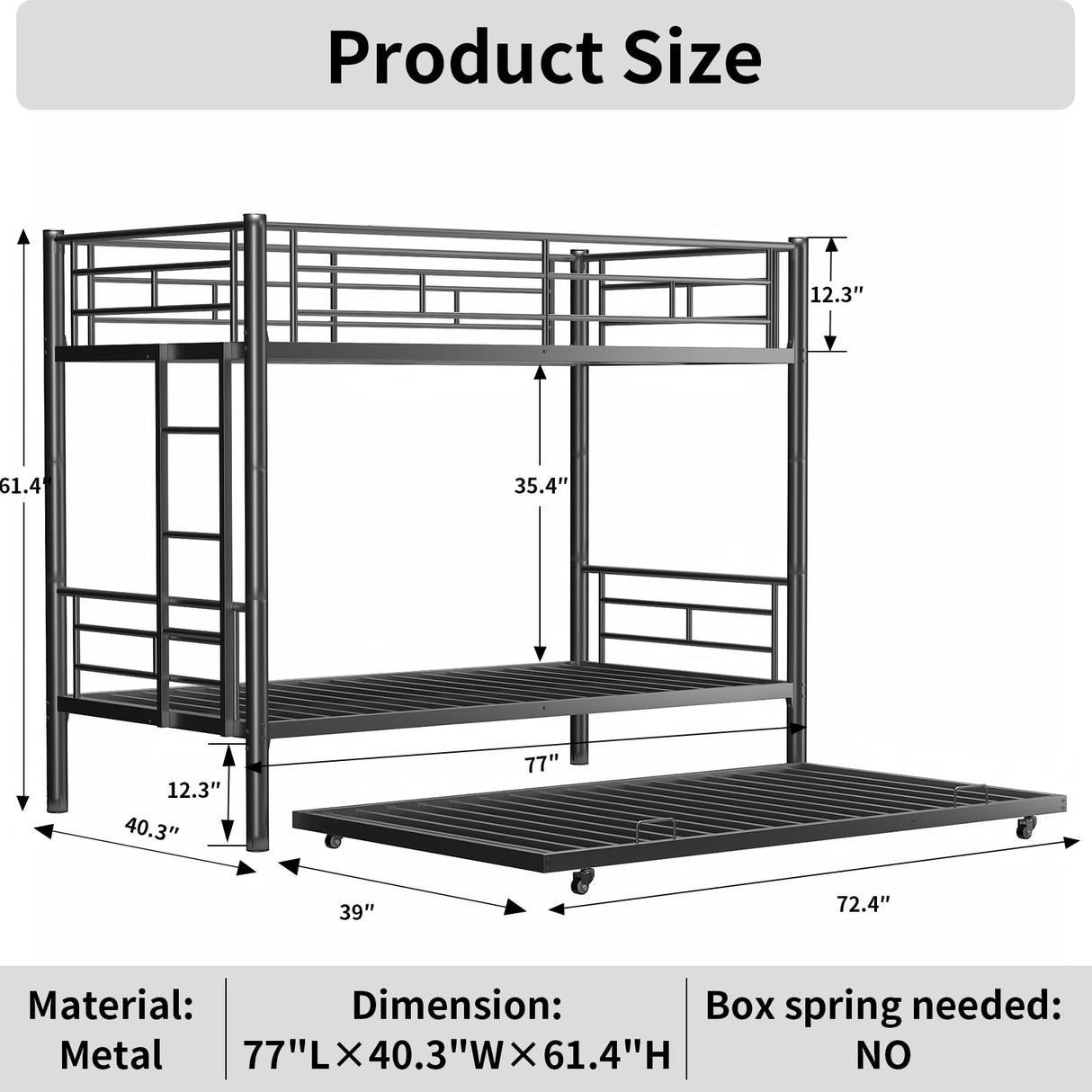 AYUYK Twin Over Full Bunk Bed, 3 in 1 Triple Bunk Beds, Sturdy Steel Triple Bunk Beds Frame with Guardrails and Strong Ladders, Metal Bunk Bed for Kids/Teens/Adults (Black, Twin Over Twin) AYUYK