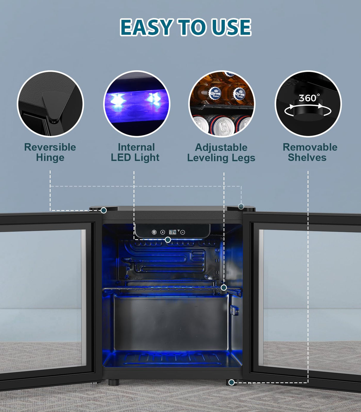 Electactic 50 Cans Beverage Refrigerator Cooler, 1.3 Cu.ft Mini Fridge Countertop Drink Cooler with Glass Door for Beer, Soda,Wine, Adjustable Digital Temperature Control for Home Dorm Bar, Black Electactic