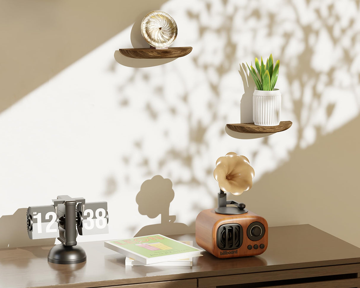 QsQueen Solid Wood Half Round Floating Wall Shelves | Elegant Floating Shelves, Elevate Your Space. Perfect for Living Rooms, Bathrooms, Bedrooms, Offices, Children's Rooms QsQueen