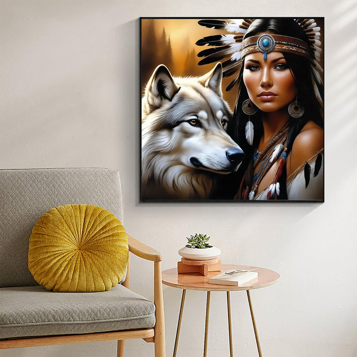 5D Diamond Art Kits for Adults Beginners Indian Wolf,DIY Full Round Drill Diamond Painting Kits, Paint by Diamonds Dots Gem Art Crystal Easy,Home Wall Decor 13.78X13.78 Inch Acelii