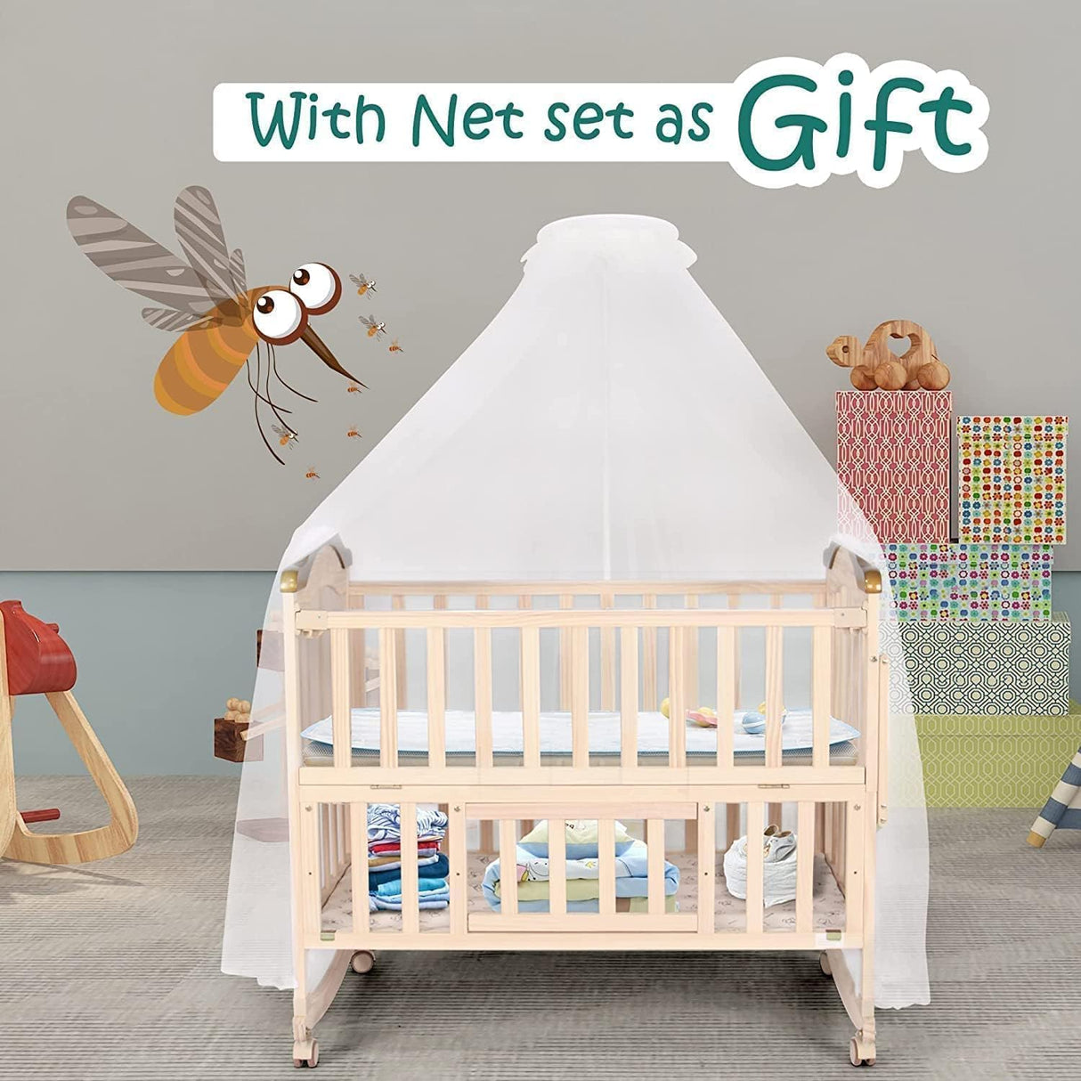 Mini Baby Crib 4 in 1 Convertible with Memory Foam Mattress(38"by 24") Included,cunas para Bebes 2024 Natural Wood Portable Crib with Foldable Storage Baby Playpen, Bassinet Bedside Sleeper,Baby Beds Styhigh