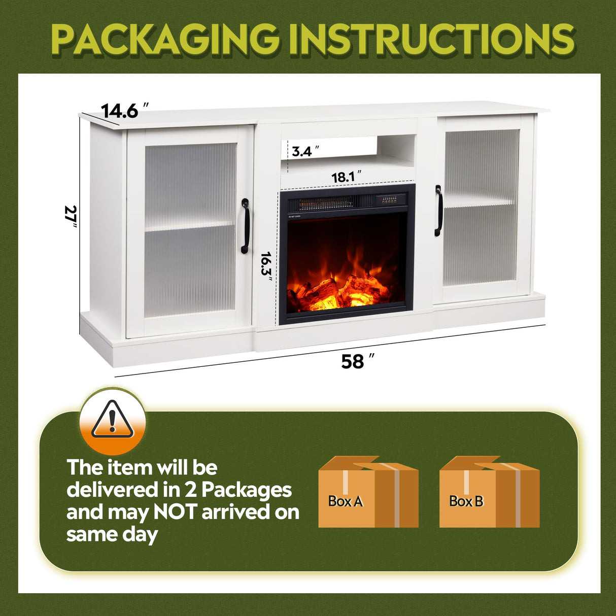 WLIVE Fireplace TV Stand for 65" TV, Entertainment Center with 18 Inch Electric Fireplace, TV Console with Open Shelves for Living Room and Bedroom, White WLIVE