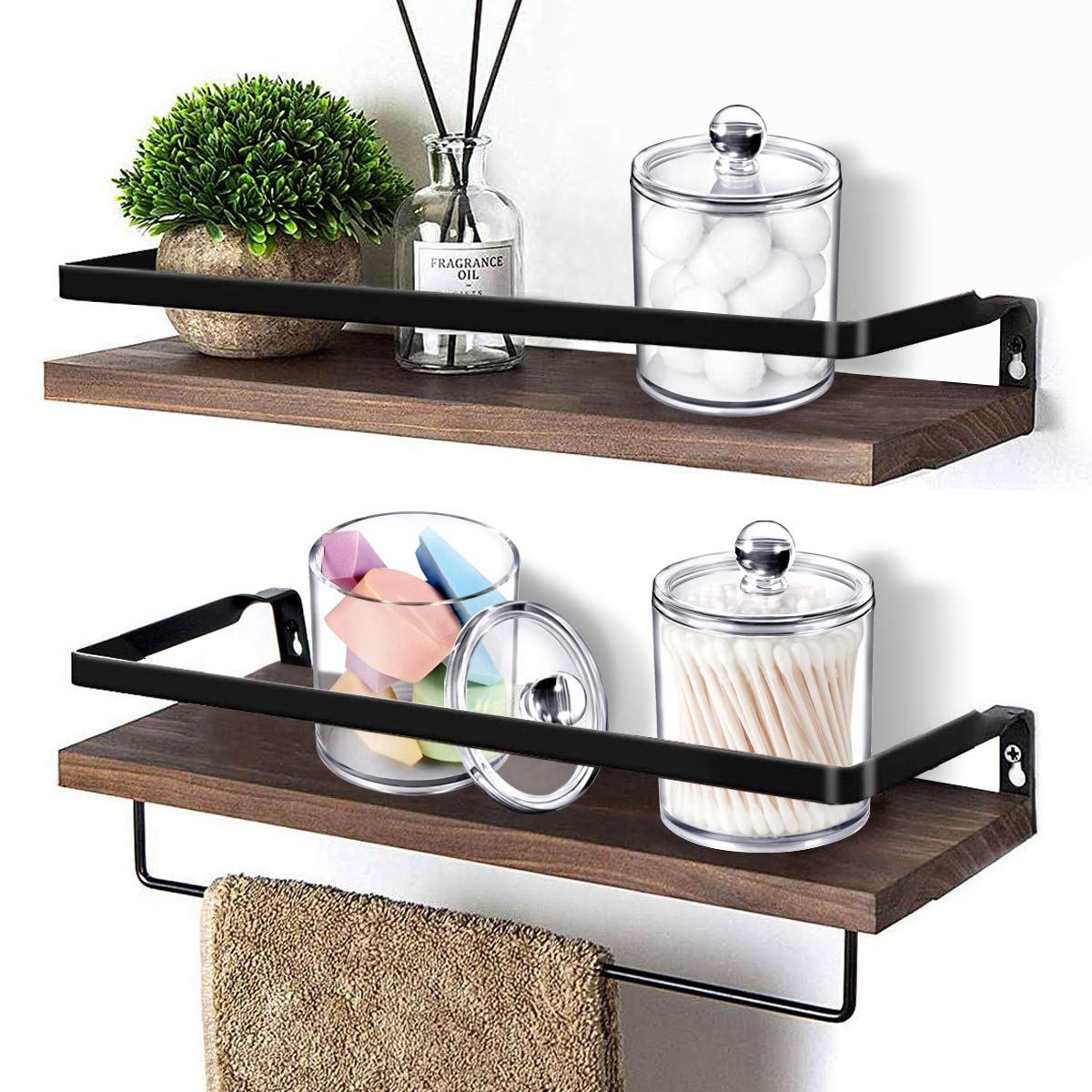 6 Pack Qtip Dispenser Apothecary Jars Bathroom with Labels - Qtip Holder Storage Canister Clear Plastic Acrylic Jar for Cotton Ball,Cotton Swab,Cotton Rounds,Floss Picks, Hair Clips (Clear) SheeChung