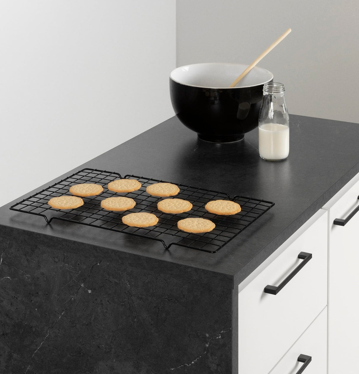 South Shore Furniture Myro Compact Kitchen Island with Storage, Small, Faux Black Stone and White South Shore