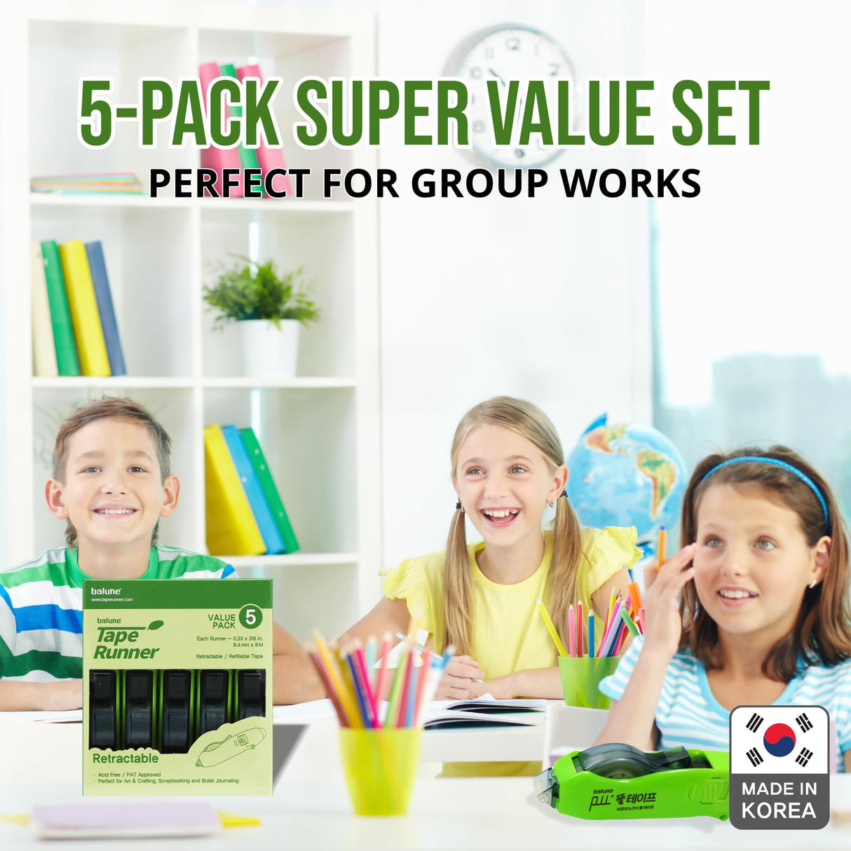 Tape Runner - Double Sided Adhesive with Dispenser Roller Included - Acid Free, Sticky, Transparent - Ideal for Scrapbooking, Crafts & More - Retractable (315 inches per Cartridge), 5 Cartridges TAPE RUNNER