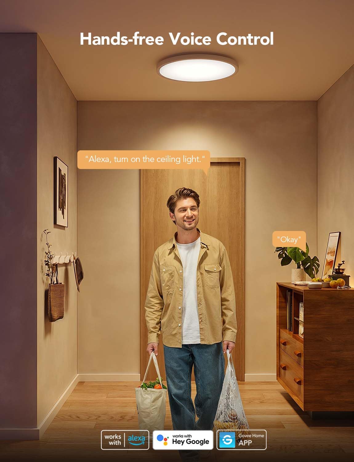 Govee Smart Ceiling Light, RGBIC LED Ceiling Light Fixture, 2400LM Flush Mount Light Fixture, DIY Colors, Works with Alexa, 2200K-6500K Ceiling Lights for Bedroom, Living Room, 12 Inch, 1 Pack Govee