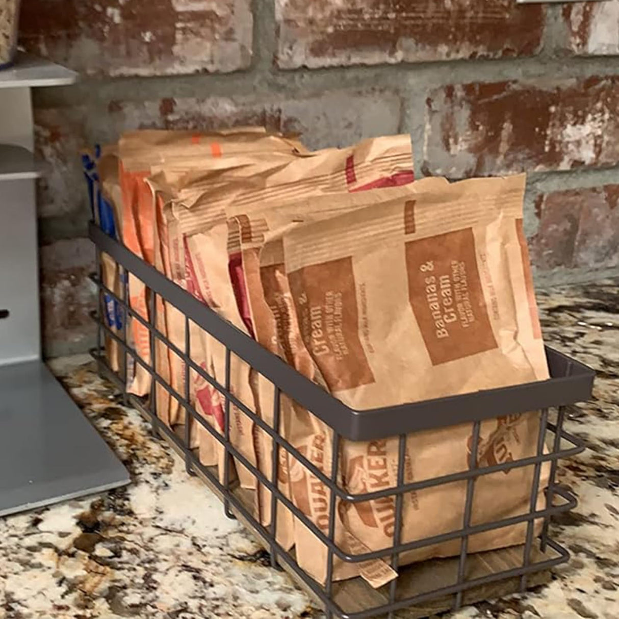 TIEYIPIN Farmhouse Small Metal Wire Storage Basket Bin, Rustic Home Storage Organizer with Wooden Bottom for Kitchen, Cabinets, Bathroom Counter, Pantry, Garage, Laundry Room - Black (4 Pack) TIEYIPIN