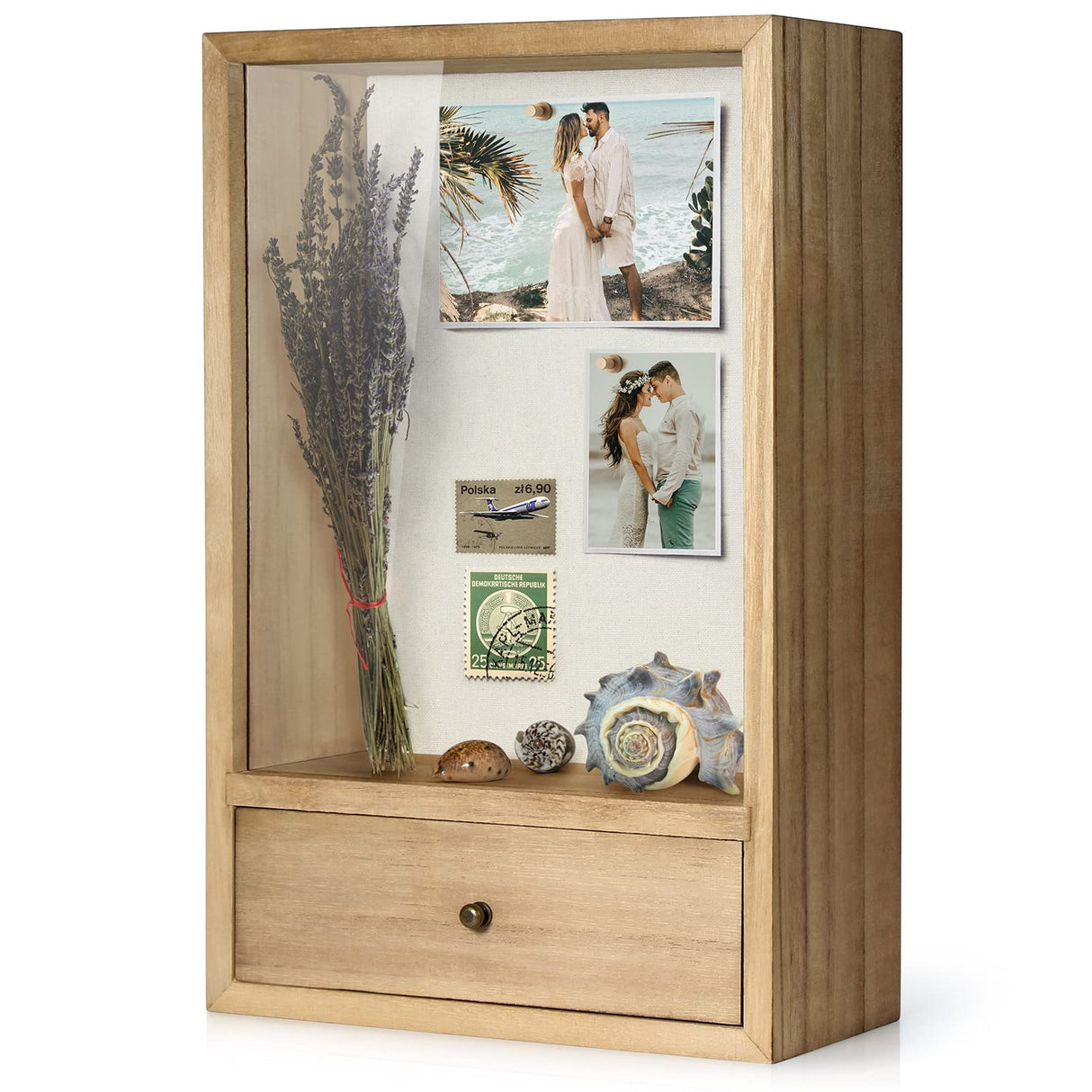 TJ.MOREE Deep Shadow Box Frame with Drawer, Shadowbox Display Case with Glass Window Picture Frame Memorabilia Bouquet Medals Military Photos Memory Box for Keepsakes TJ.MOREE