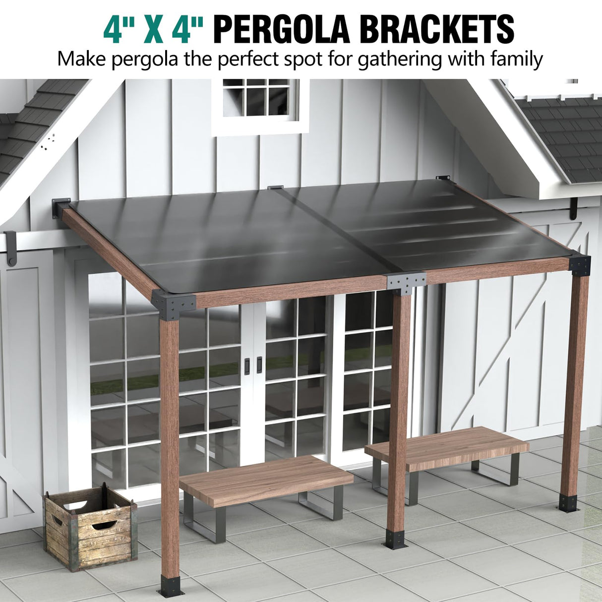 Kinchoix Pergola Brackets, 2 Pack Woodworks Pergola Kit 15° 3-Way Right Angle Corner Bracket with Pergola Post Base for 4x4'' (Actual: 3.5x3.5'') Wood Beams Elevated Wood Stand Kit 6 Pc Kinchoix