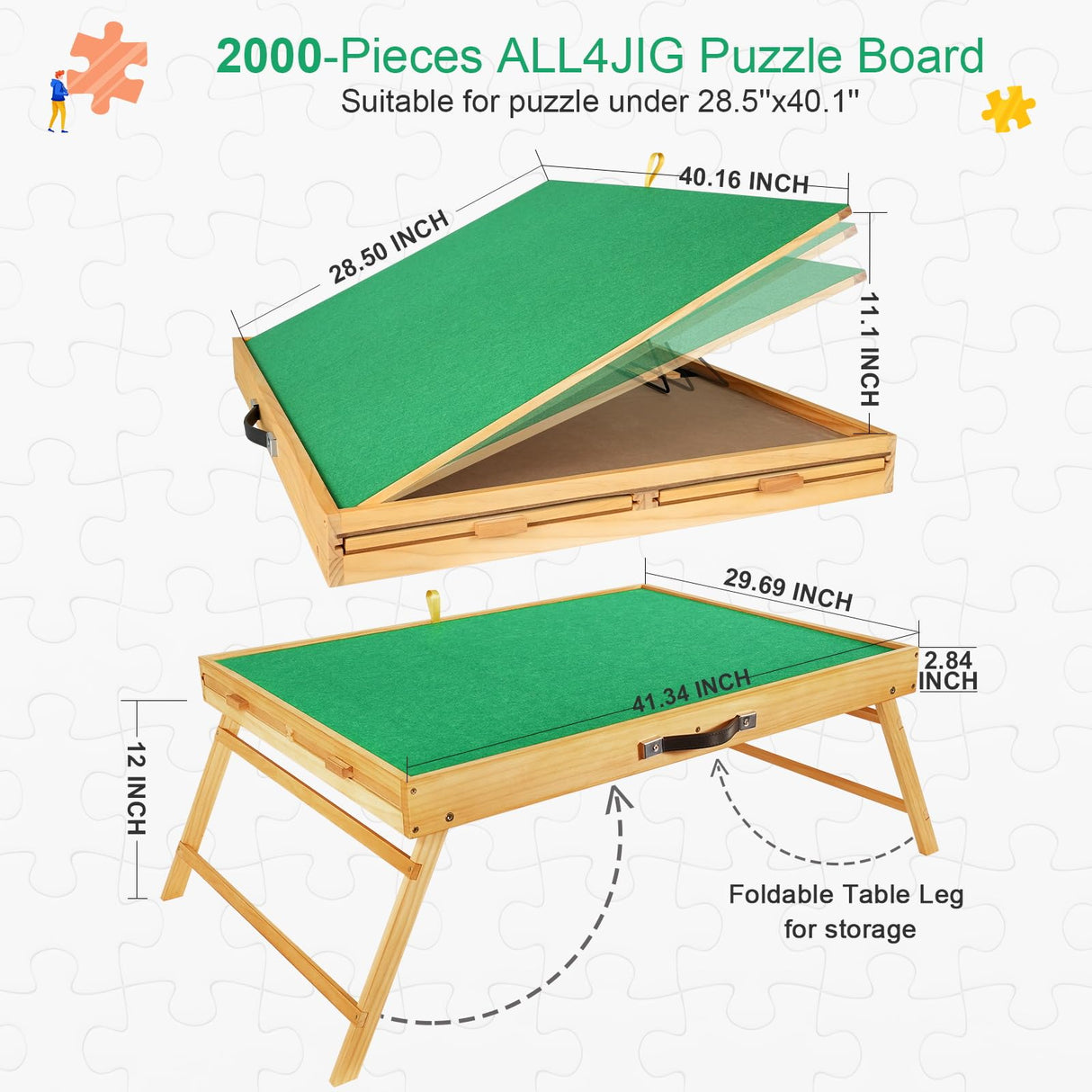 ALL4JIG 2000PCS Portable Puzzle Table with Legs, Adjustable Jigsaw Wooden Puzzle Board with 4 Drawers & Cover Birthday Gift for mom, 3-Tilting-Angle Jigsaw Puzzle Table for Adults ALL4JIG