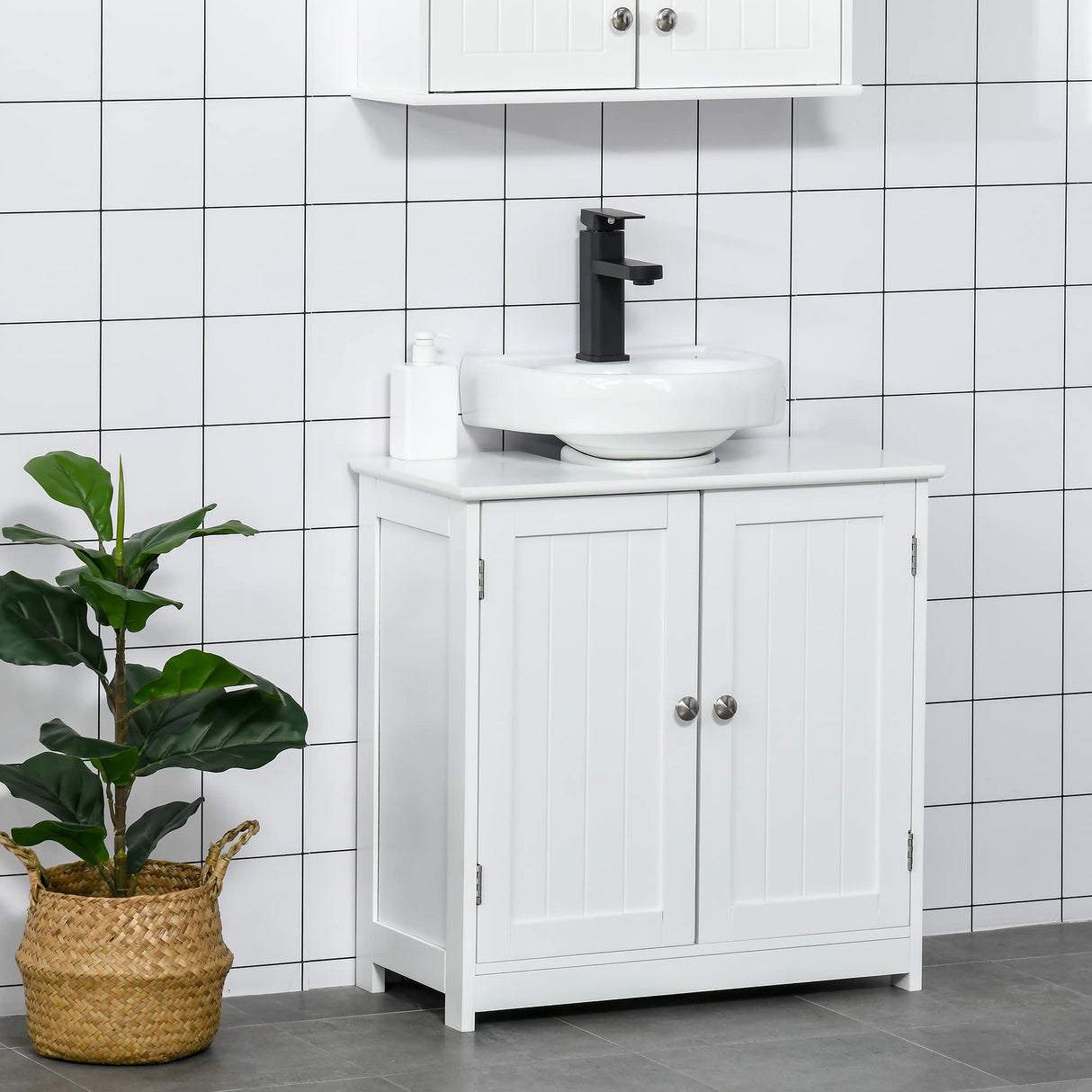 kleankin Pedestal Sink Storage Cabinet, Vanity Base Cabinet, Under Sink Bathroom Cabinet with U-Shape Cut-Out and Adjustable Internal Shelf, White kleankin