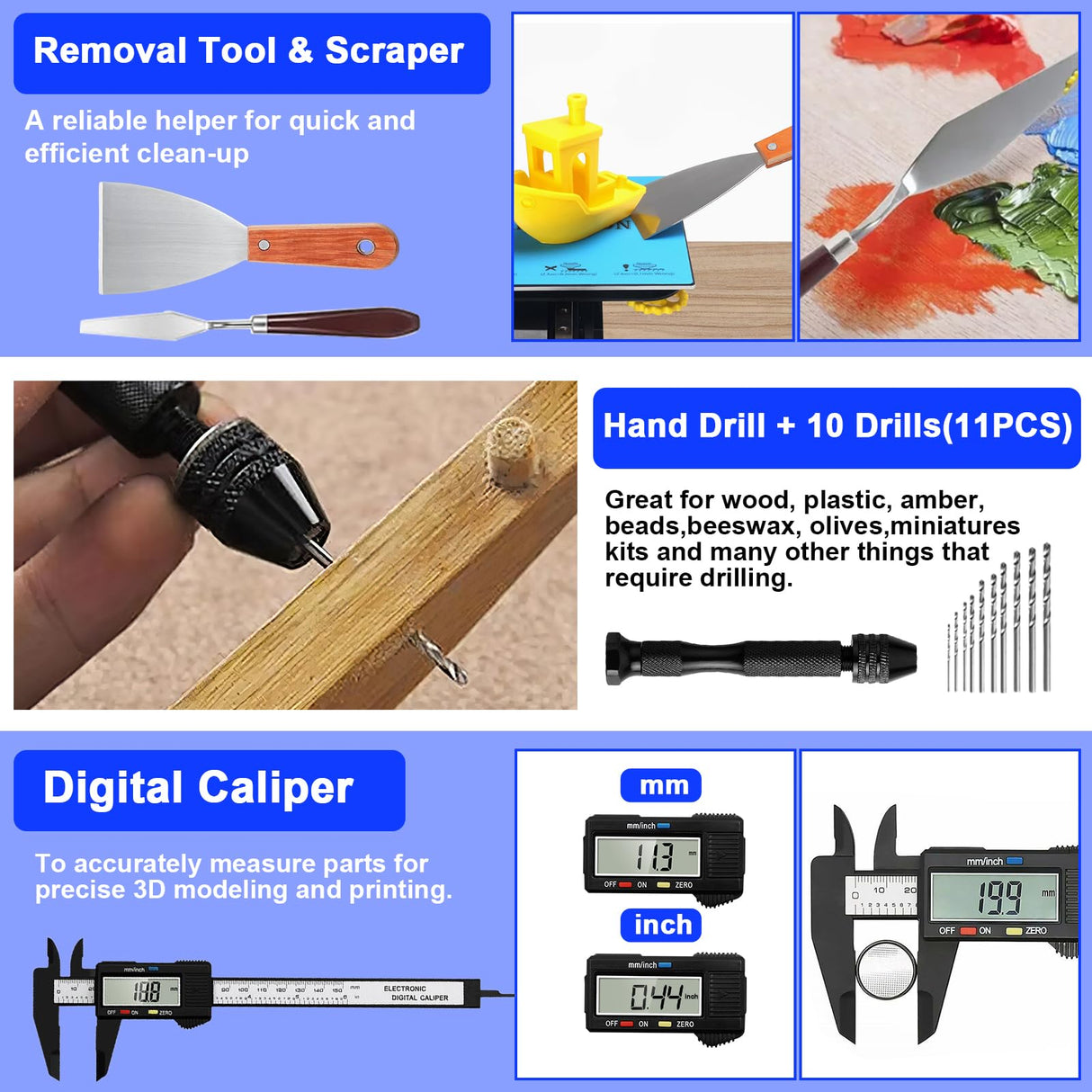 3D Printer Tools Kit, 139pcs 3D Printer Accessories Includes Nozzle Cleaning Needles, Deburring Tools, Removable Screwdriver Kit, Electric Polishing Machine, for 3D Print Removing, Cleaning, Finishing BILIPLE