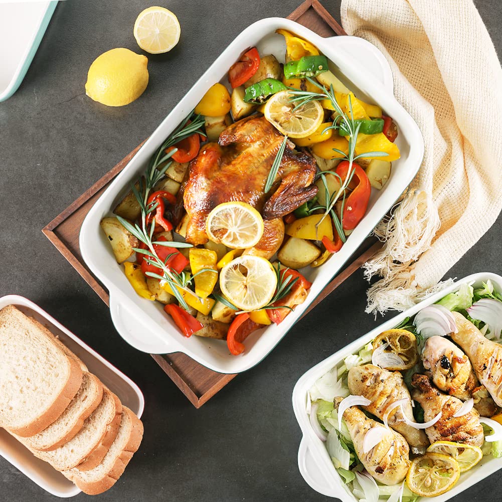 Sweejar Casserole Dishes for Oven, Ceramic Bakeware Set of 3, Lasagna Pan Deep with Handle, Rectangular Baking Pan Set, 9x13 Baking Dish for Cooking, Banquet and Daily Use (Navy) Sweejar