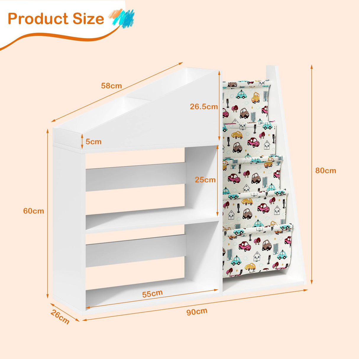 HedoAjim 2-Tier Sling Bookshelf with Blackboard & Storage for Kids HedoAjim