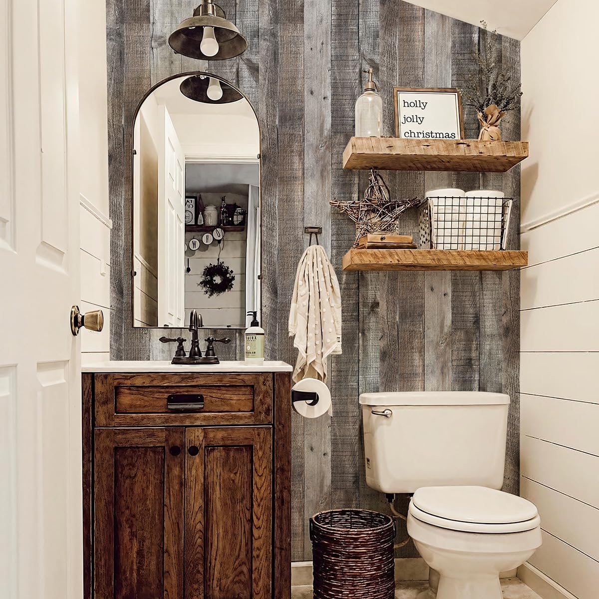 Livebor Gray Shiplap Peel and Stick Wallpaper Wood Contact Paper 17.7”x 590.5” Distressed Wood Wallpaper Peel and Stick Wooden Wall Gray Contact Paper Rustic Shiplap Plank for Walls and Countertops Livebor