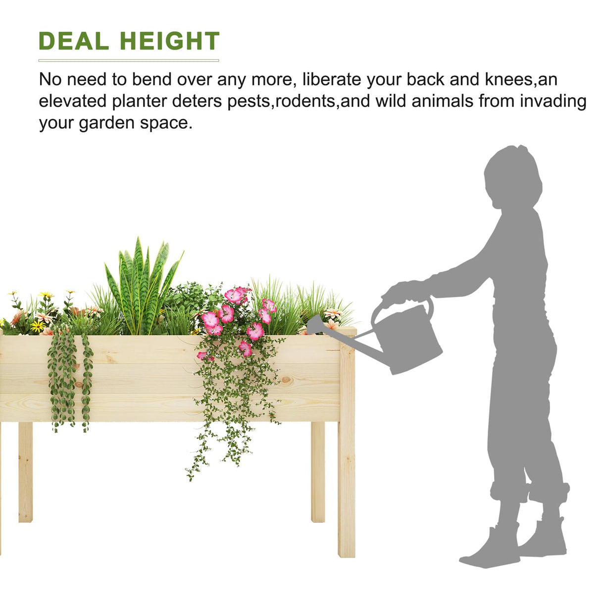 BIRASIL Outdoor Raised Garden Bed, Wood Planter Box for Vegetable Flower, Elevated Reinforced Large Garden Planters Boxes for Backyard Patio Gardening Balcony (48.5”L, Natural Wood) BIRASIL