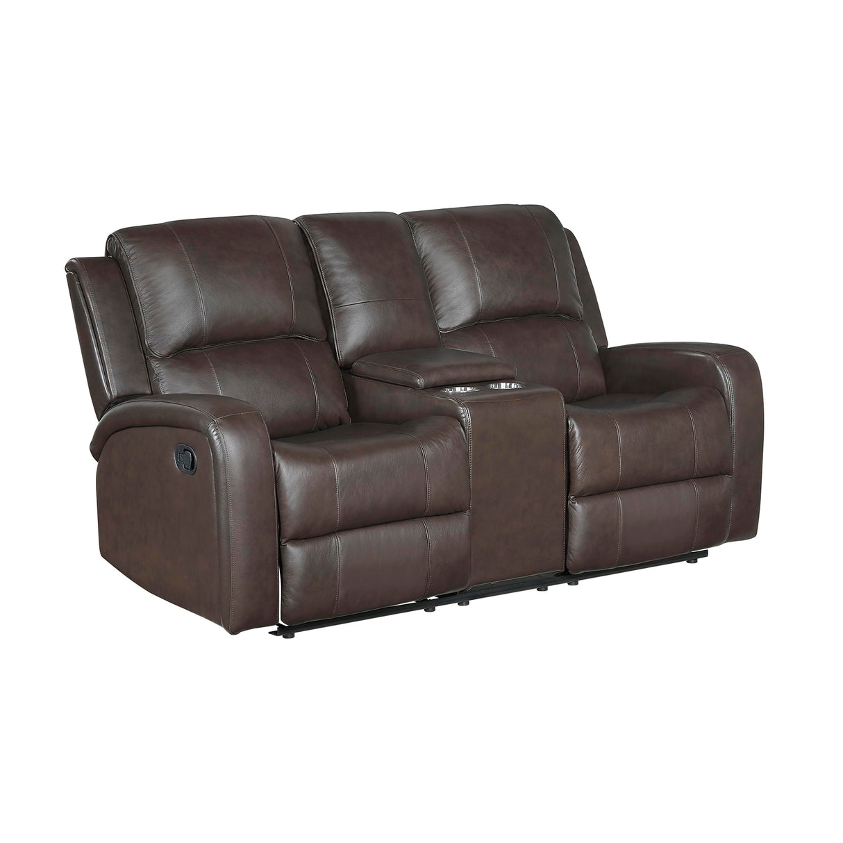 Lexicon Manual Double Reclining Loveseat with Center Console, Top Grain Leather Match Wall Hugger Recliner Loveseat, Storage, Cup Holders, High Density Foam Over Pocket Coils, for Living Room, Brown Lexicon