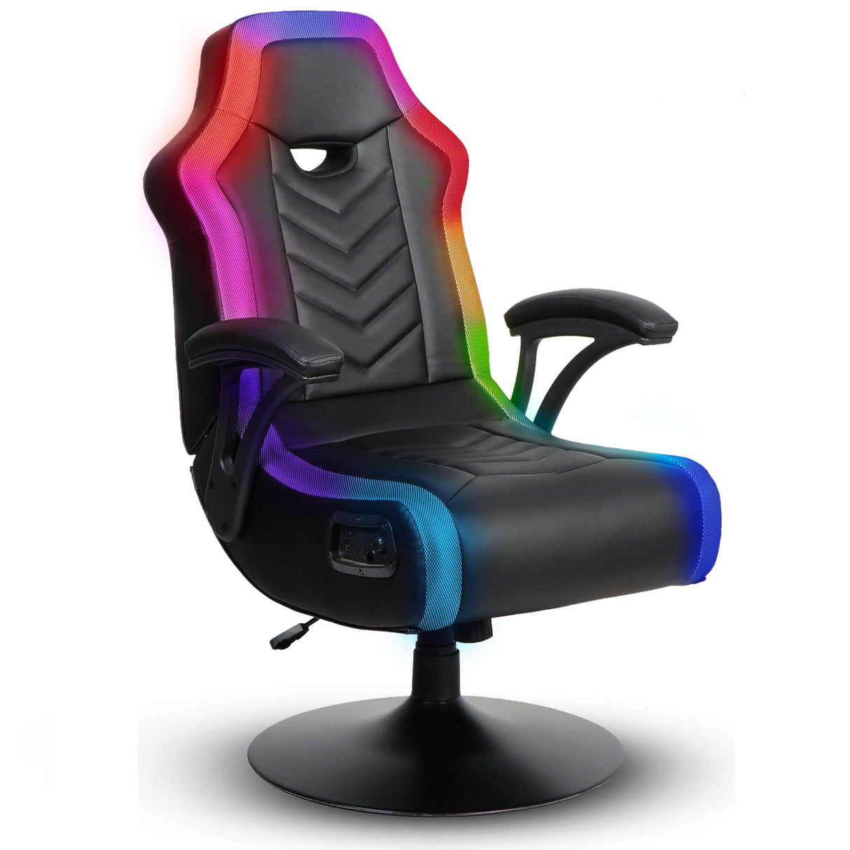 X Rocker Prism RGB LED Lounging Video Gaming Pedestal Chair with Armrests, Wireless Bluetooth Audio, Foldable, Vegan Leather, Amazon Exclusive, Black X Rocker