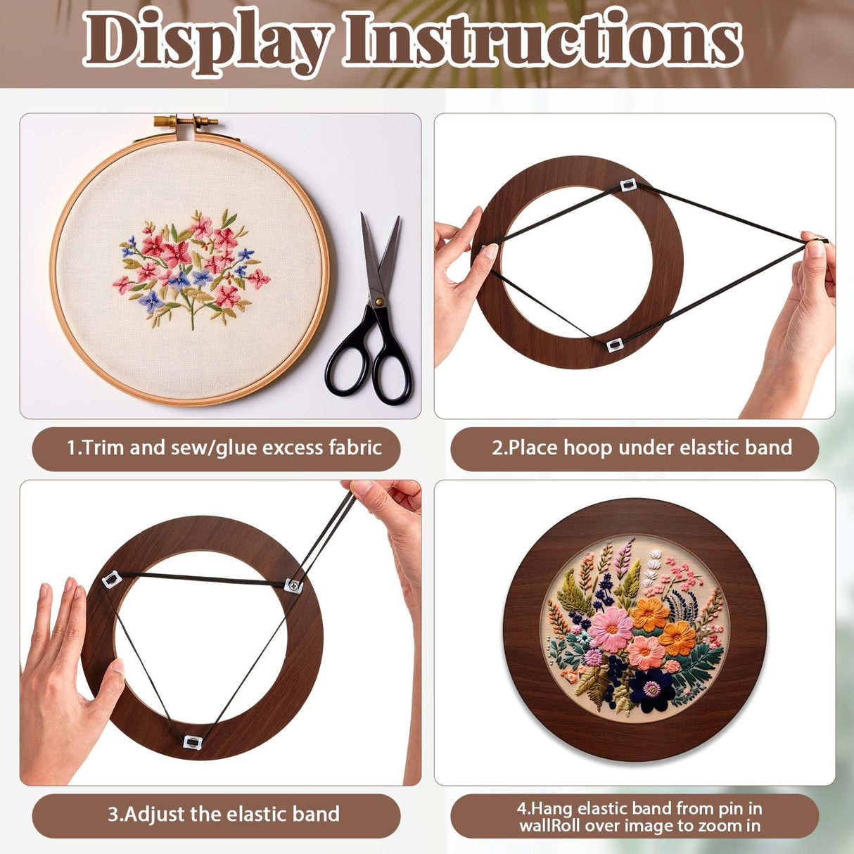 RattanView 12 Pcs 6 Inch and 8 Inch Wood Embroidery Hoop Frame with Embroidery Hoops Round Embroidery Hoops Display Frame for Finished Cross Stitch Hoop Frame DIY Art Craft Sewing Ornaments(Walnut) RattanView