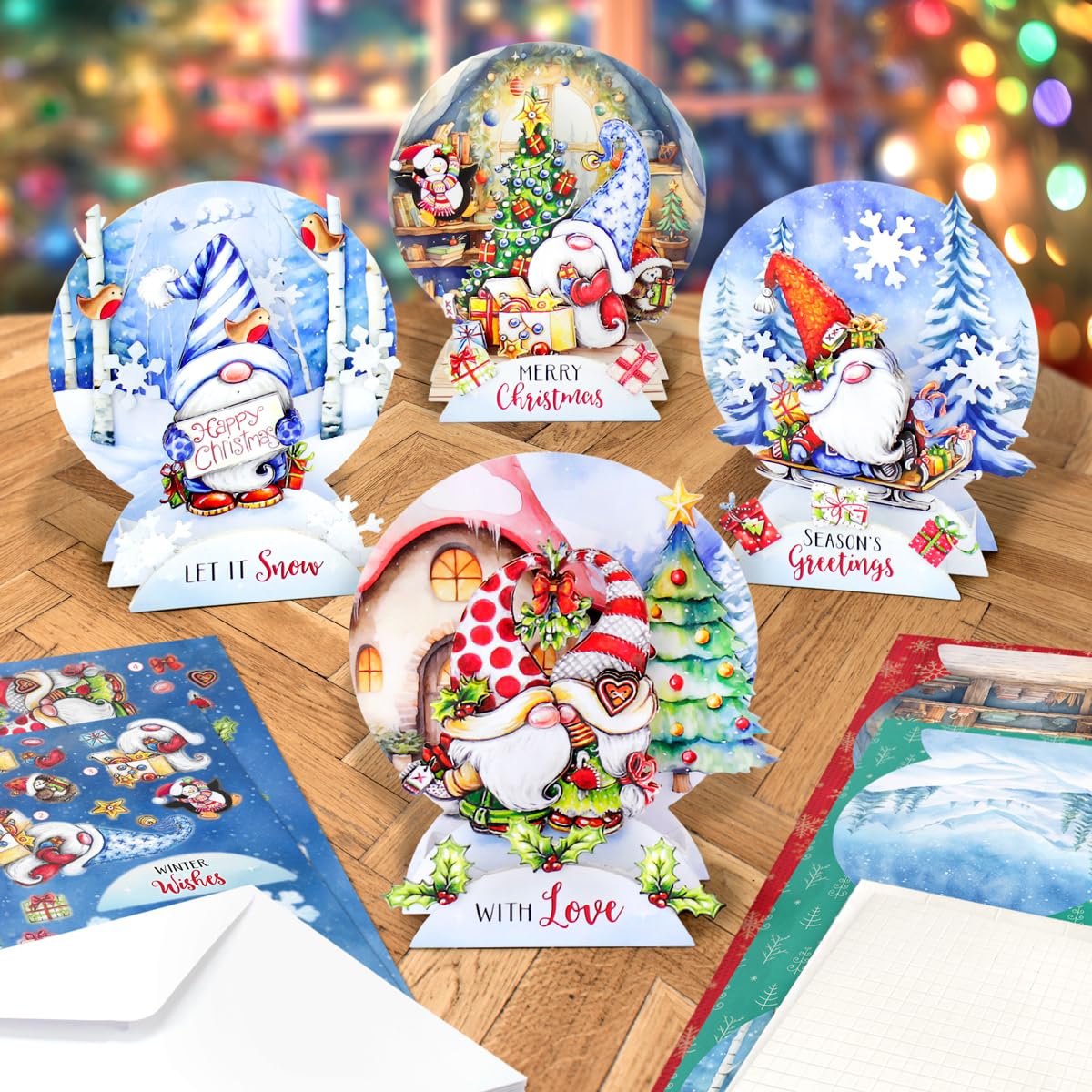 Katy Sue Christmas Gnomes Die Cut Pop Up Card Making Kit for Adults. Makes 12 Cards & Contains Gnome Die Cut Decoupage Paper Sheets, Supports, Envelopes, & Foam Pads For Christmas Card Making Supplies Katy Sue