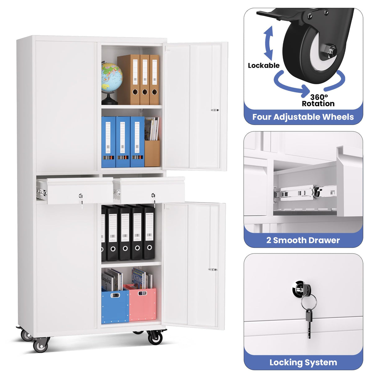GAOMON Garage Storage Cabinet, 73 Inch Metal with 2 Drawers, Heavy Duty Tool Cabinet with Locking Doors and Adjustable Shelves GAOMON