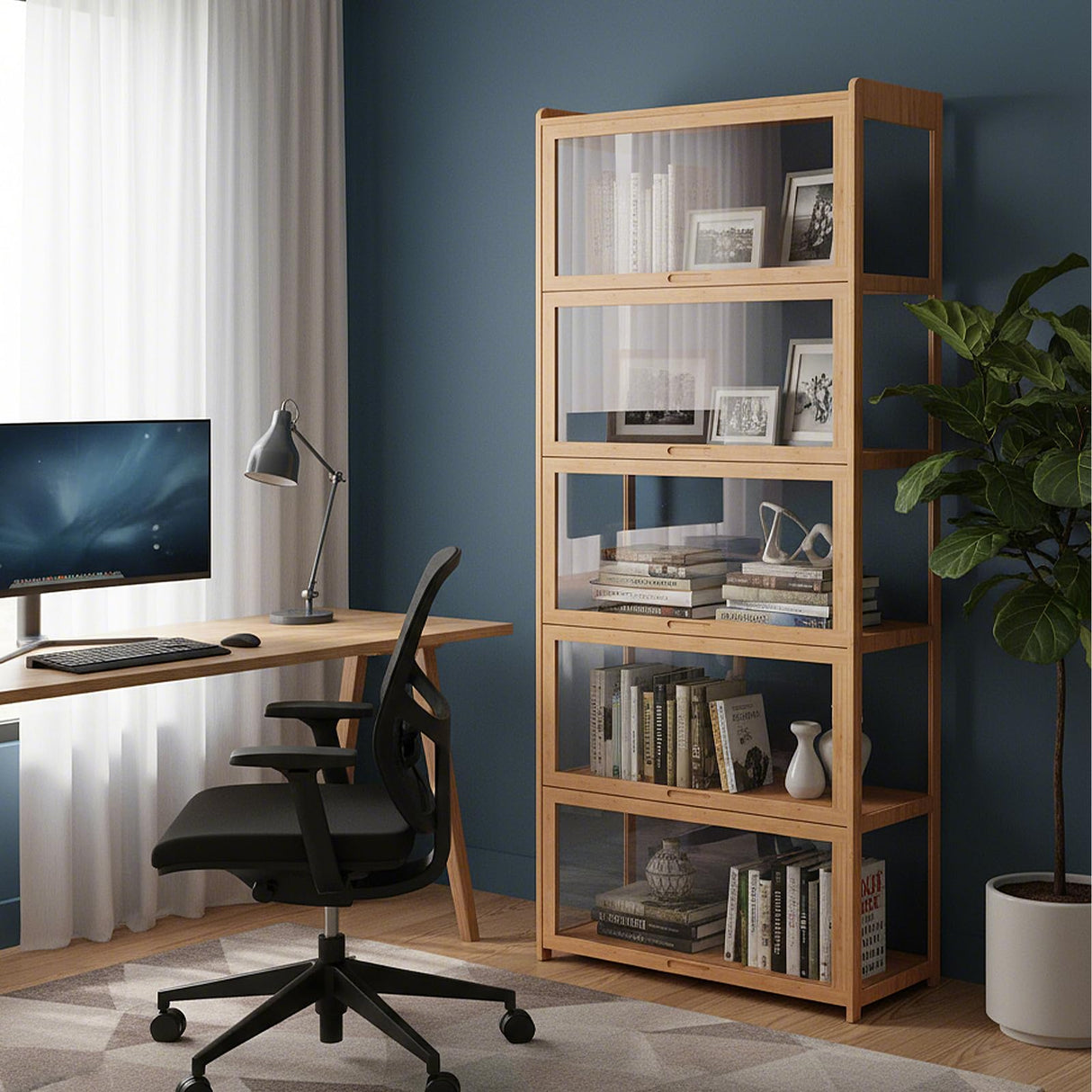 Magshion Display Cabinet with Acrylic Doors, 5-Tier Curio Cabinet for Collectibles, Display Case Showcase for Living Room, Office, 27.5"(L) x 13.5"(W) x 67.5"(H), Natural Magshion