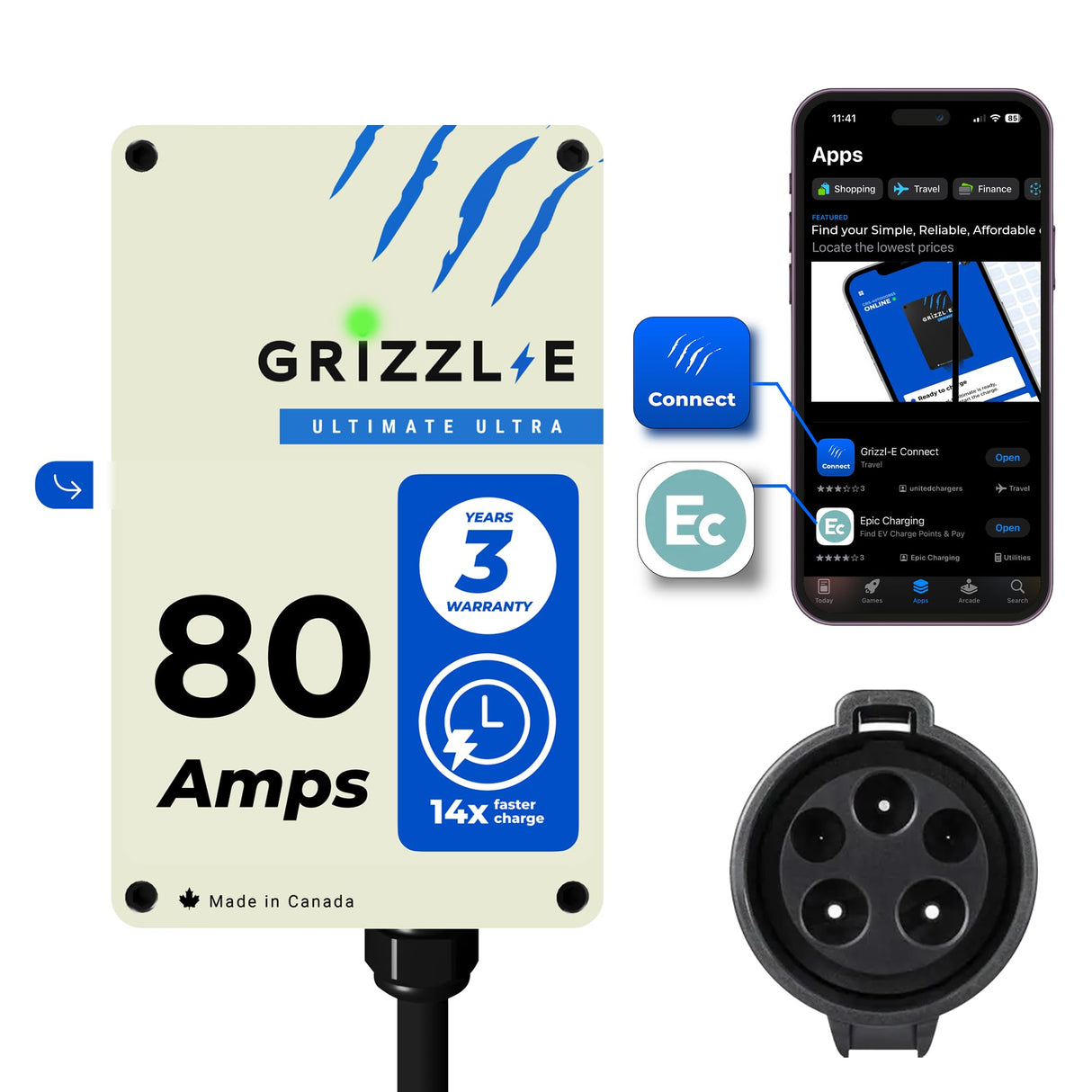 Grizzl-E Ultimate Level 2 Fastest 80A / 19.2 kW Electric Vehicle (EV) Charger, UL Tested and Certified, Metal Case, Indoor/Outdoor Electric Car Fast Charging Station, Hardwired, Ultra, J1772 Grizzl-E