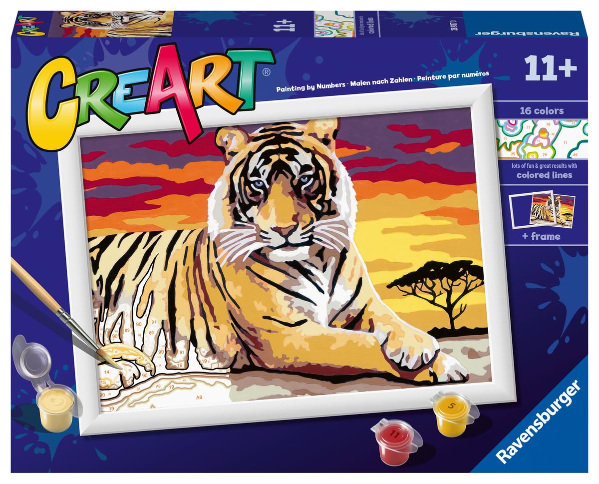 Ravensburger CreArt Majestic Tiger Paint by Numbers Kit for Kids - Painting Arts and Crafts for Ages 11 and Up Ravensburger