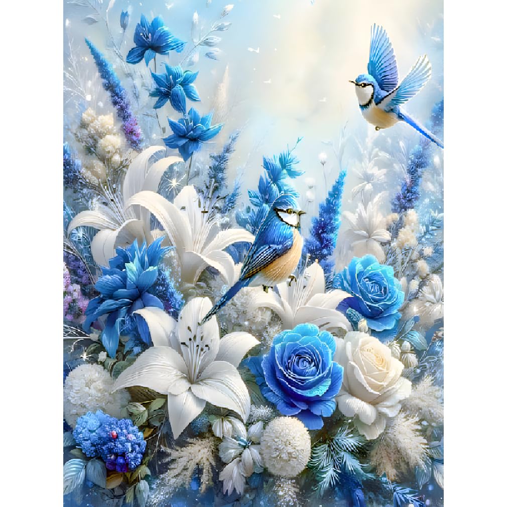 CAMOYAI 5D Diamond Art Kits for Adults,Flower Birds Diamond Painting Kits for Adult Beginners,DIY Round Full Drill Diamond Art Painting,Diamond Painting Kits for Home Wall Decor Gift 12x16inch CAMOYAI